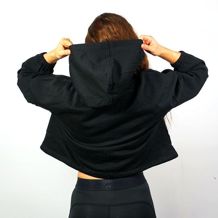 AON WOMEN'S DRAWSTRING CROP HOODIE - BLACK - AonActivewear